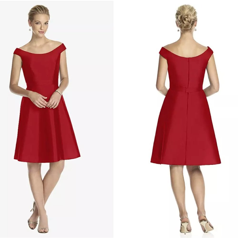 Alfred Sung - size 16, Poppy, boat neck circle skirt peau de soie midi dress